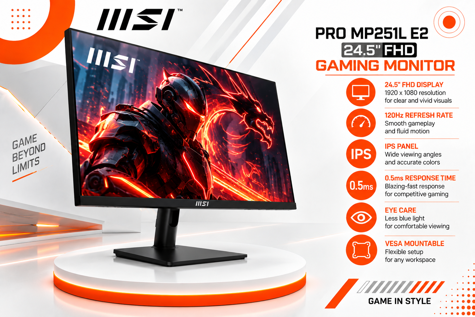 شاشة MSI PRO MP251L E2 – 25 بوصة 120 هرتز