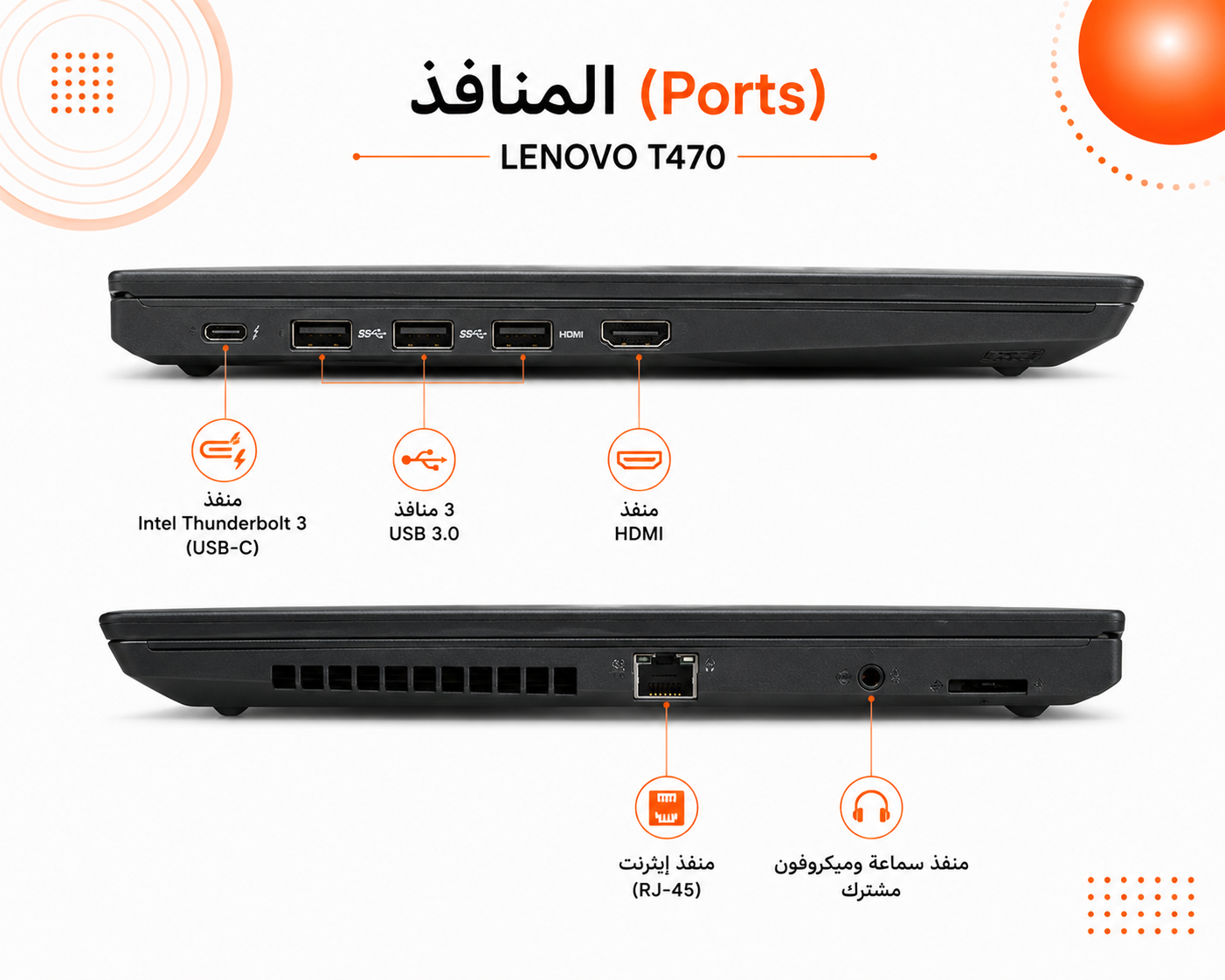 لينوفو T470 - المعالج Intel Core i5 الجيل السابع - الرام 8GB DDR4 - التخزين 256GB SSD - الشاشة 14.0 إنش FHD 60Hz - نظام التشغيل Windows 10 Pro