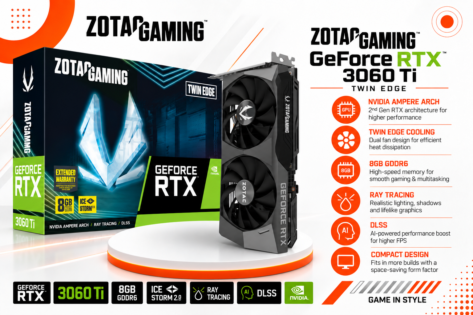 ZOTAC GAMING GeForce RTX 3060 Ti Twin Edge 8G(used)0
