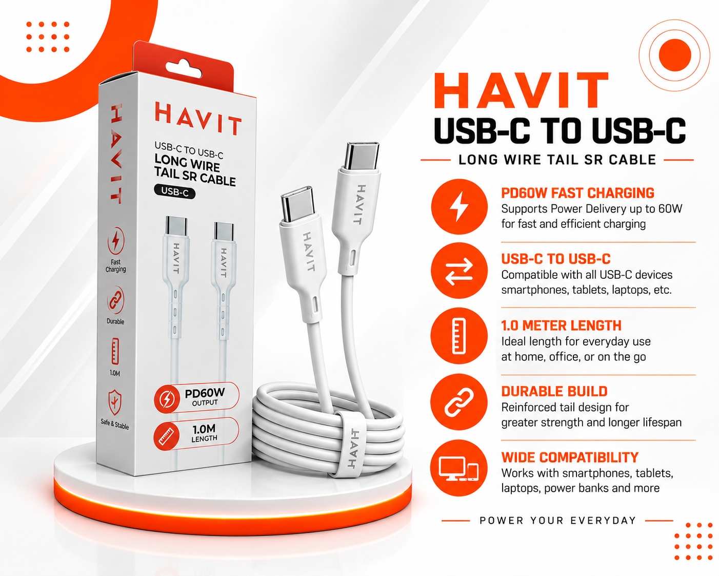 كابل HAVIT USB-C to USB-C