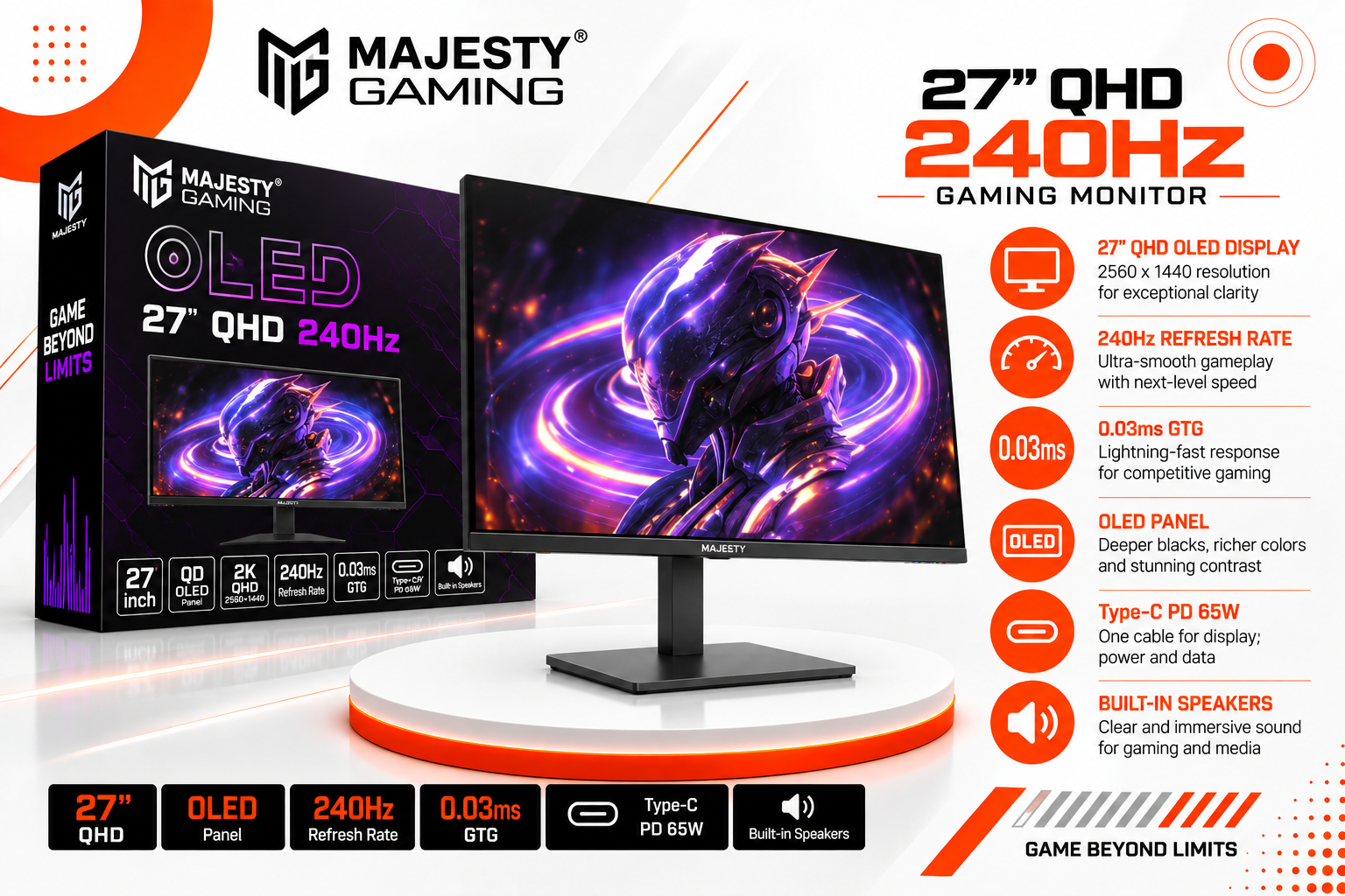 شاشة ماجستي للألعاب OLED مقاس 27 بوصة بدقة QHD ومعدل تحديث 240 هرتز