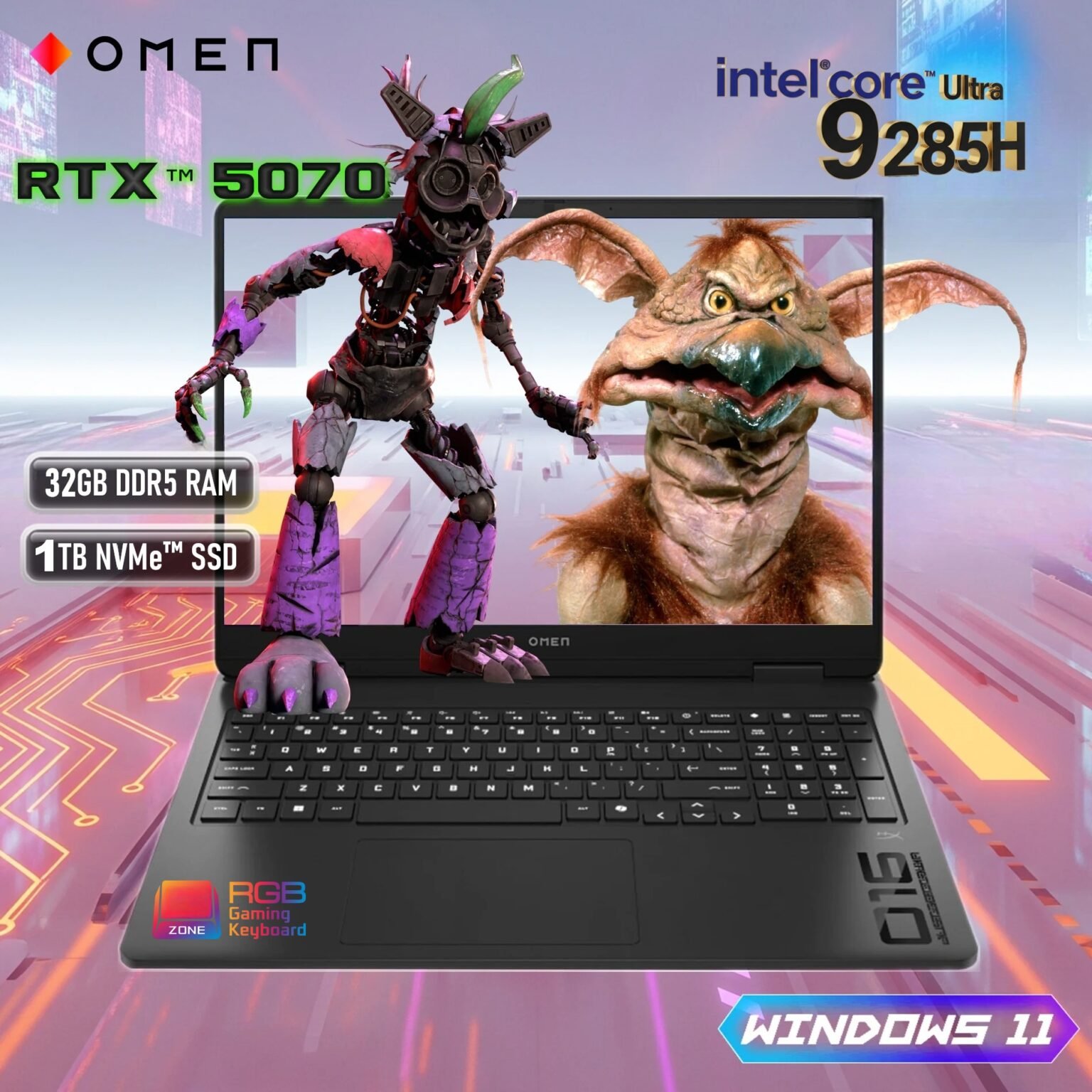 HP OMEN Slim Gaming Intel® Core Ultra 9 285H | 32GB DDR5 RAM , 1TB NVMe SSD | RTX 5070 (8GB) | 16-inch WQXGA 144Hz IPS Display | RGB Backlit Keyboard | Windows 11 | Shadow Black ~ 16-AN0075CL / B94T1UA#ABA