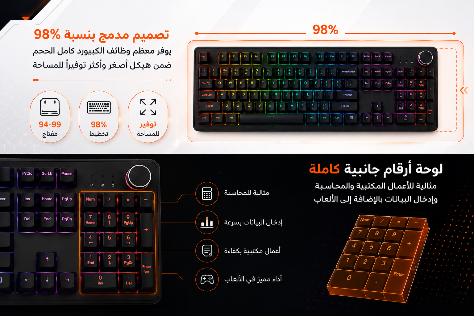 E-YOOSO Z-99 - كيبورد ميكانيكي 98% - لوحة أرقام Numpad - اتصال Tri-Mode - Gasket Mount - Hot-Swap - إضاءة RGB - بطارية حتى 4000mAh