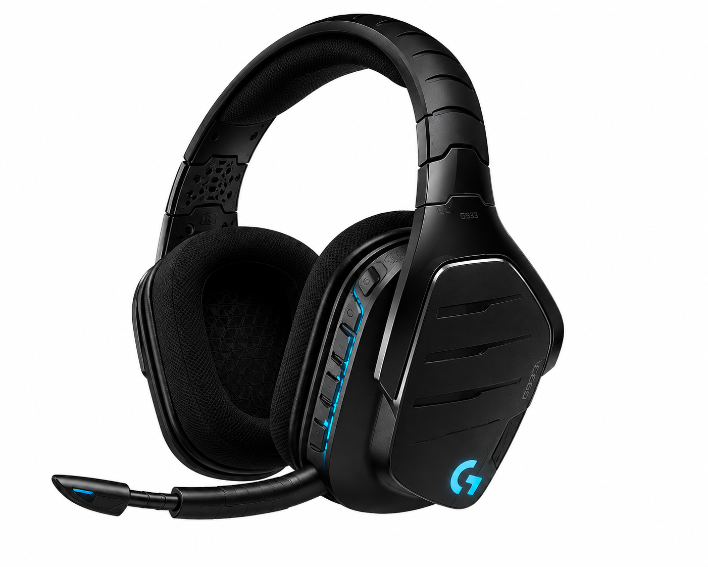 سماعة Logitech G933 Artemis Spectrum - لاسلكية 2.4GHz - مكبرات Pro-G بحجم 40mm - صوت محيطي 7.1 - Dolby Surround وDTS Headphone:X - إضاءة RGB - ميكروفون Noise-Canceling - بطارية حتى 12 ساعة - اللون أسود