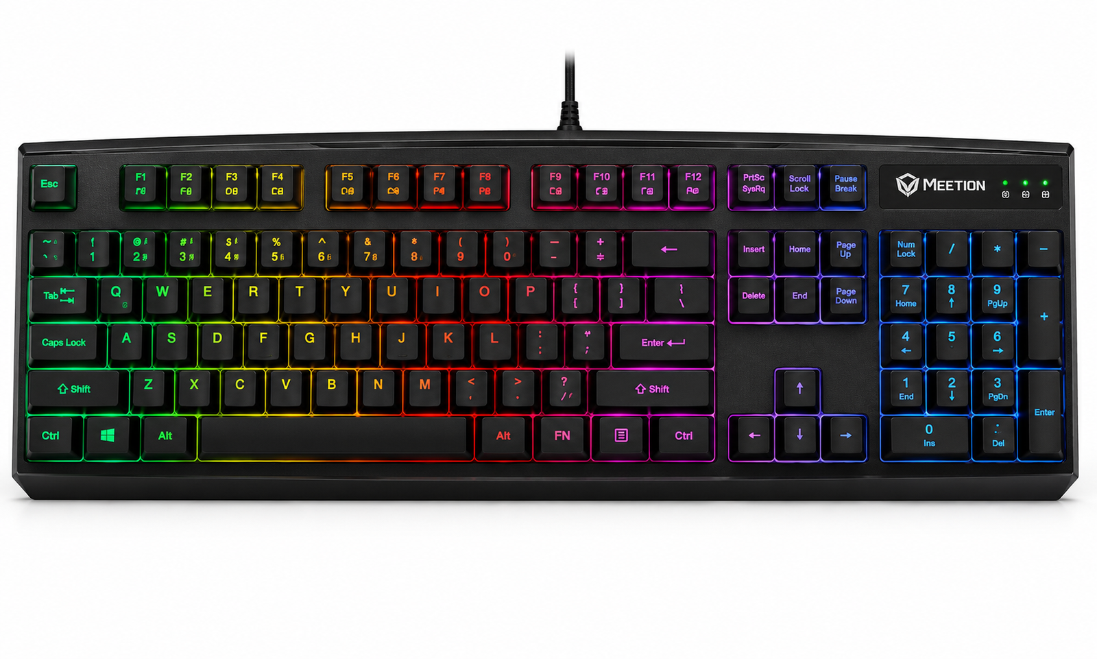 Meetion K9300 - كيبورد ألعاب Full-Size - 104 مفتاح - Membrane - 19-Key Anti-Ghosting - Rainbow RGB - اتصال USB سلكي