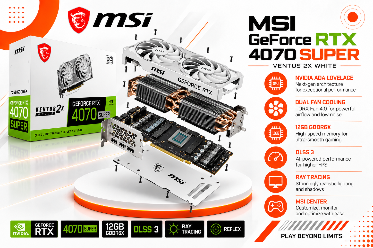 MSI GeForce RTX 4070 SUPER 12G VENTUS 2X WHITE OC(used)