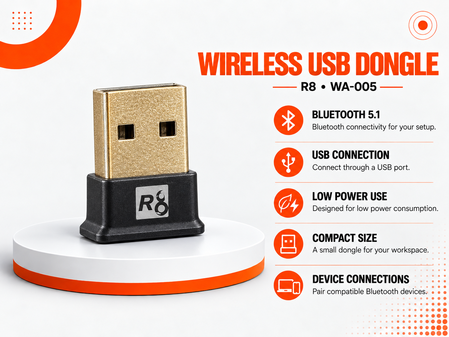 محول بلوتوث USB R8 WA-005 بتقنية Bluetooth 5.1