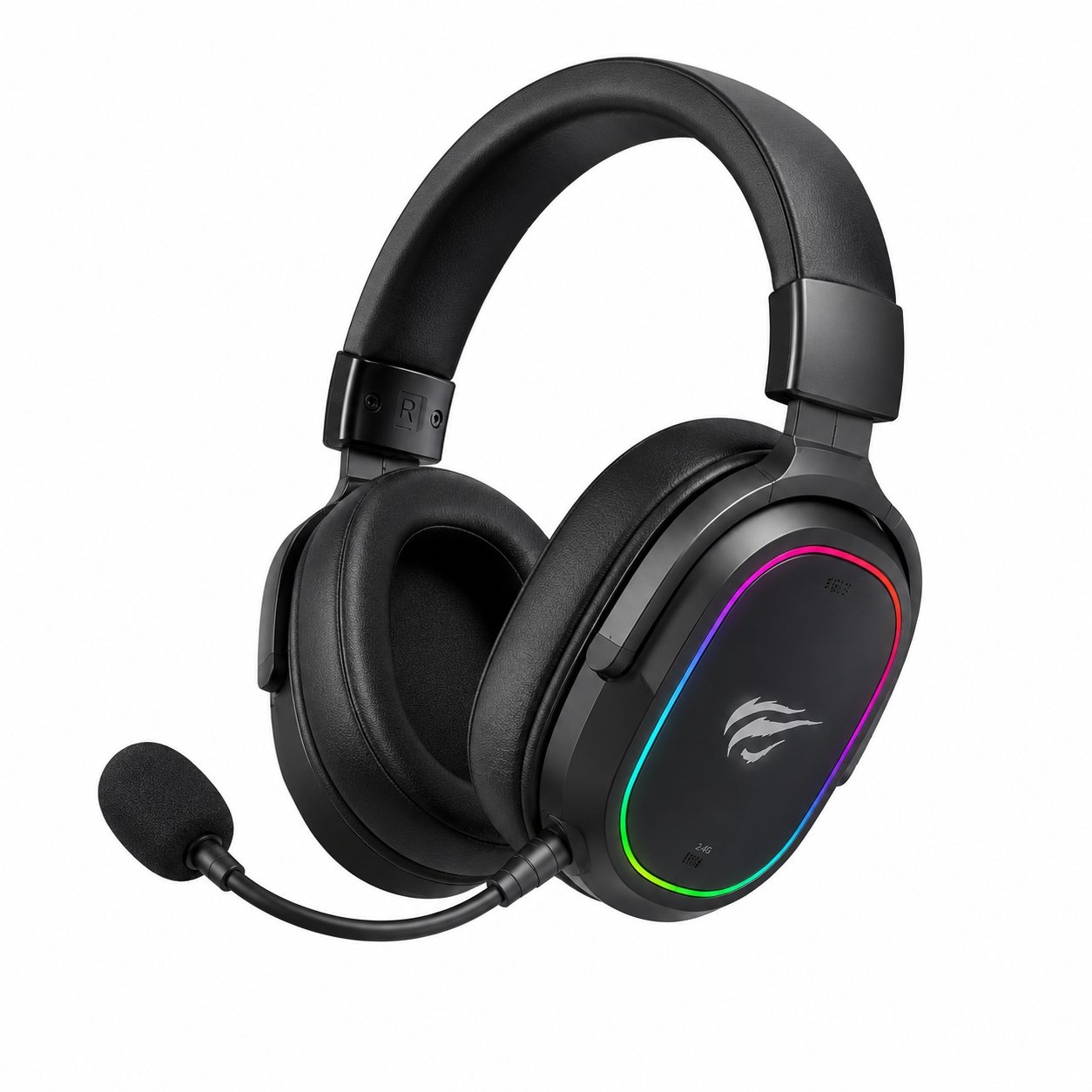 سماعة ألعاب Havit GAMENOTE Fuxi-H3 - لاسلكية Quad-Mode - اتصال 2.4GHz + Bluetooth + USB Type-C + AUX 3.5mm - مكبرات صوت 40mm - صوت 7.1 Surround - زمن استجابة 24ms - بطارية 600mAh - ميكروفون قابل للفصل - اللون أسود