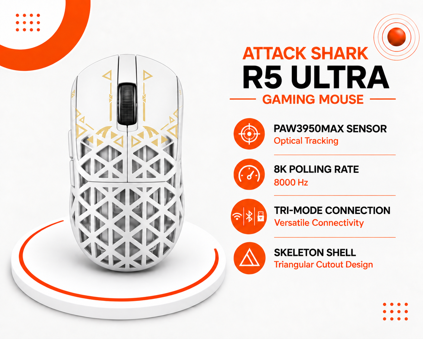 ماوس الألعاب ATTACK SHARK R5 ULTRA – أبيض