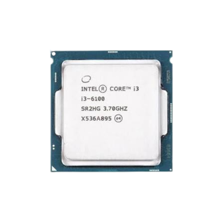 معالج Intel Core i3-6100 جيل سادس بسرعة 3.70GHz، ثنائي النواة (2-Cores) مع 4 خيوط معالجة، كاش 3MB، كرت شاشة مدمج Intel HD Graphics 530، متوافق مع مقبس LGA 1151 (مستعمل)