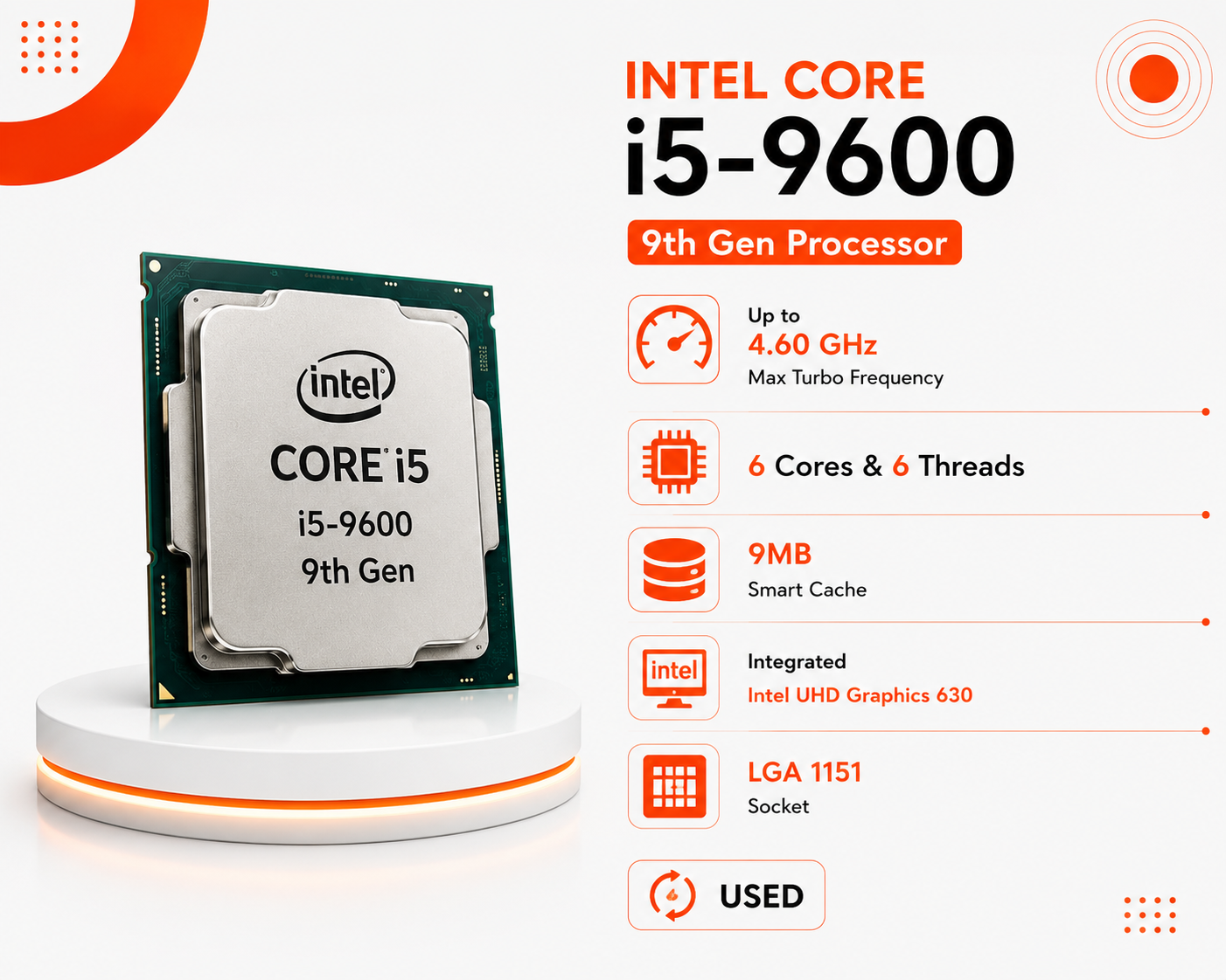 معالج Intel Core i7-8700K جيل ثامن قابل لكسر السرعة Unlocked، بسرعة تصل إلى 4.70GHz عبر تقنية Turbo Boost، سداسي النواة (6-Cores) مع 12 خيط معالجة، كاش 12MB، كرت شاشة مدمج Intel UHD Graphics 630، متوافق مع مقبس LGA 1151 (مستعمل)