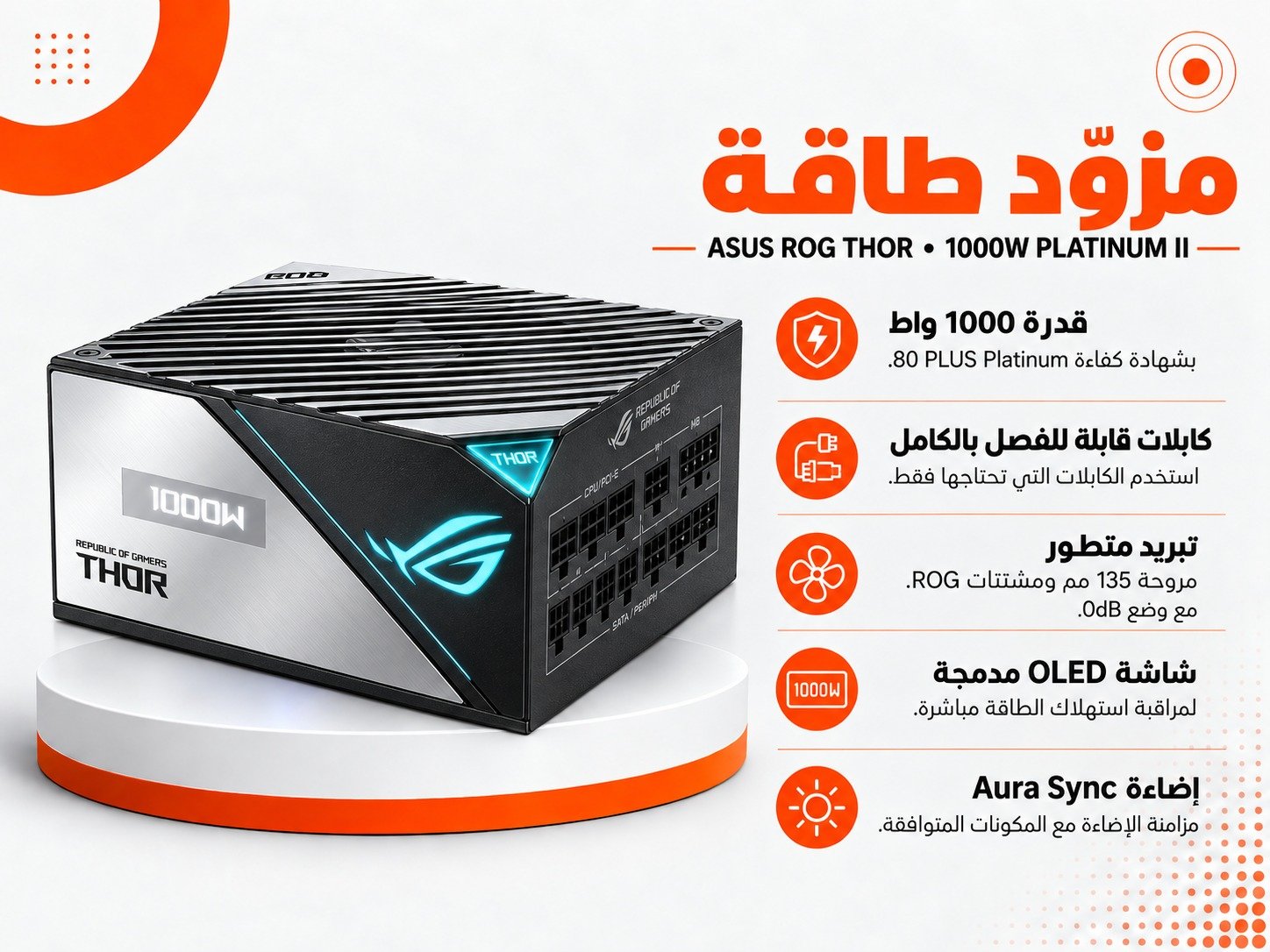 مزود طاقة ASUS ROG Thor 1000W Platinum II – 1000W