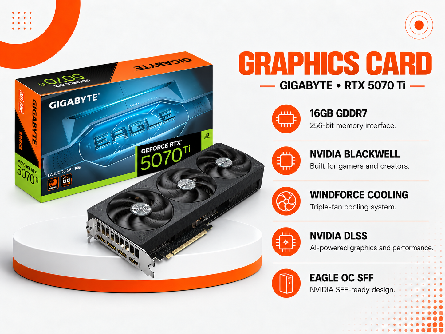 كرت شاشة GIGABYTE GeForce RTX 5070 Ti EAGLE OC SFF 16GB GDDR7