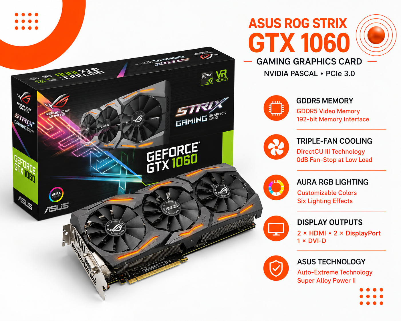 ASUS ROG STRIX GeForce GTX 1060 – كرت شاشة للألعاب (used)