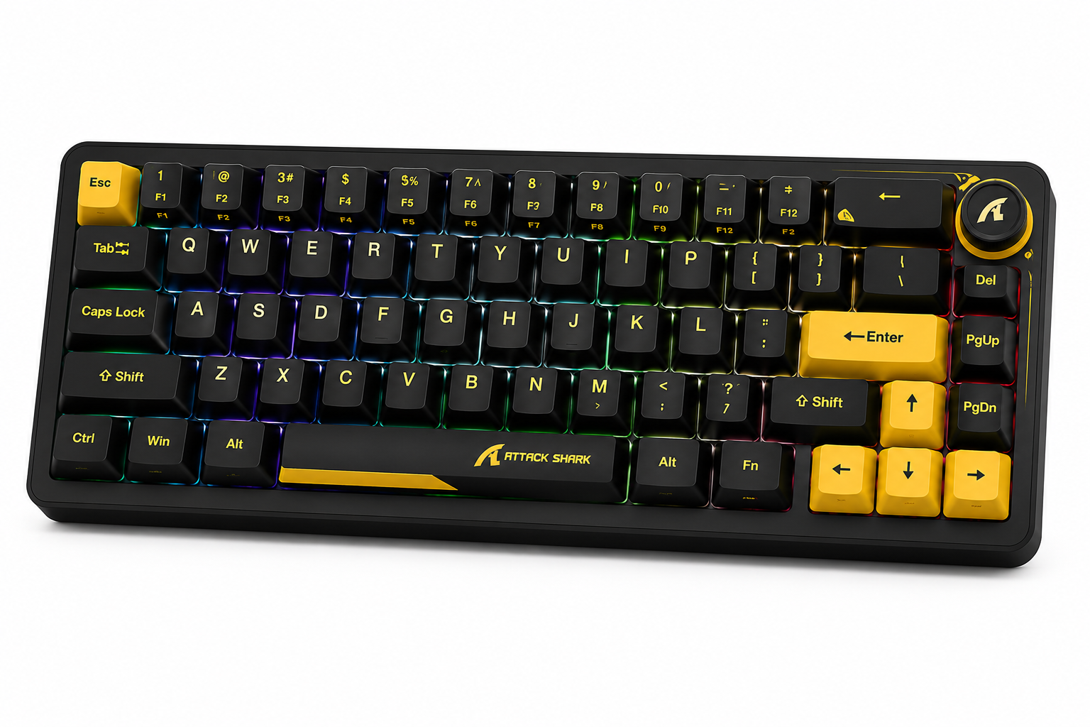Attack Shark X65 Pro HE BLKYELLOW - كيبورد ألعاب مغناطيسي لاسلكي - تصميم 65% - 66 زر - 8000Hz - Rapid Trigger - Tri-Mode - RGB - بطارية 3000mAh - أسود وأصفر